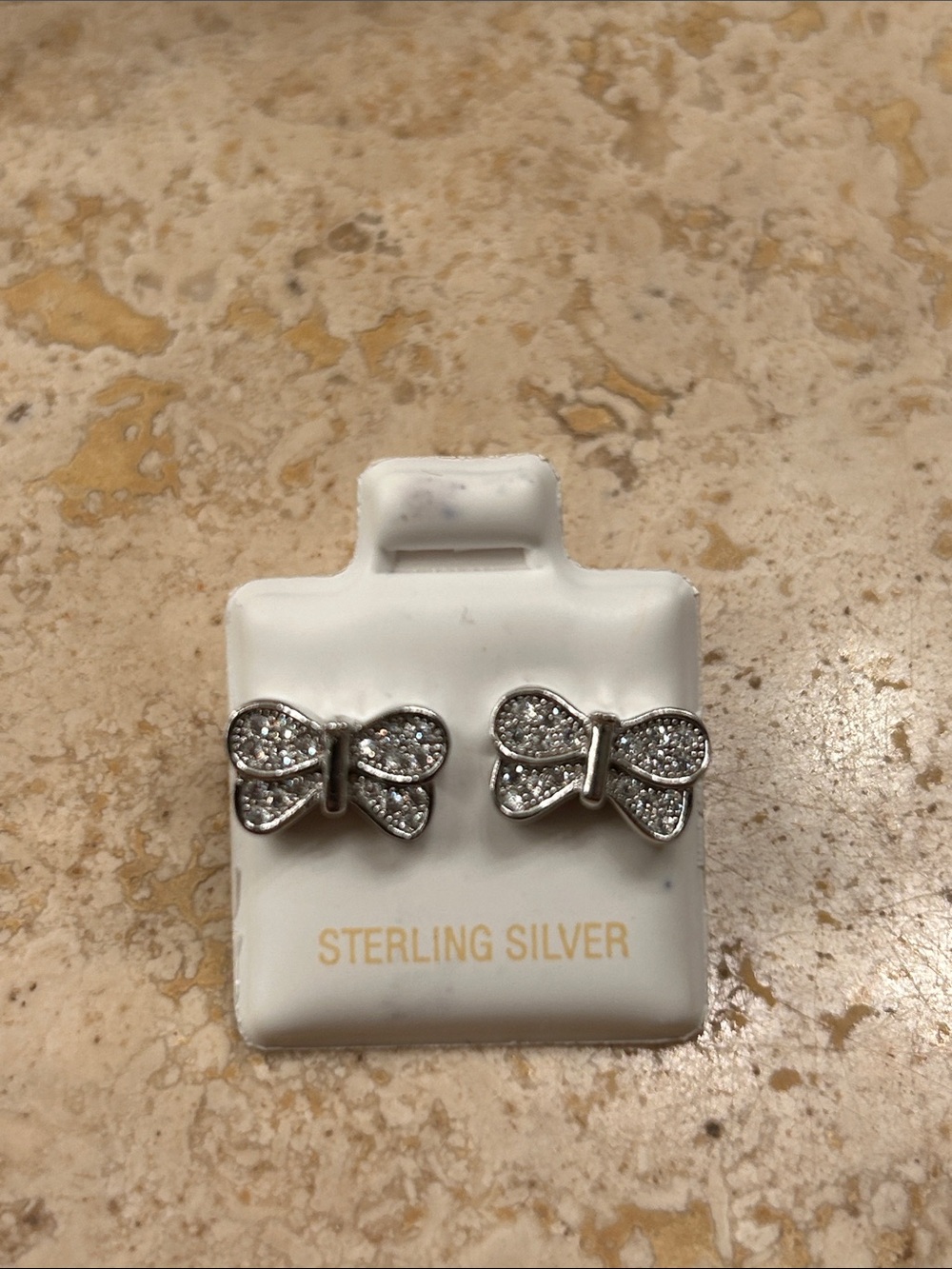 Sterling Silver Bow Stud Earrings with Crystals
